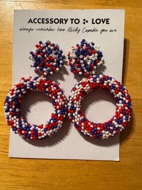 Accessory to love Chunky Statement Red White Blue Beaded Earrings